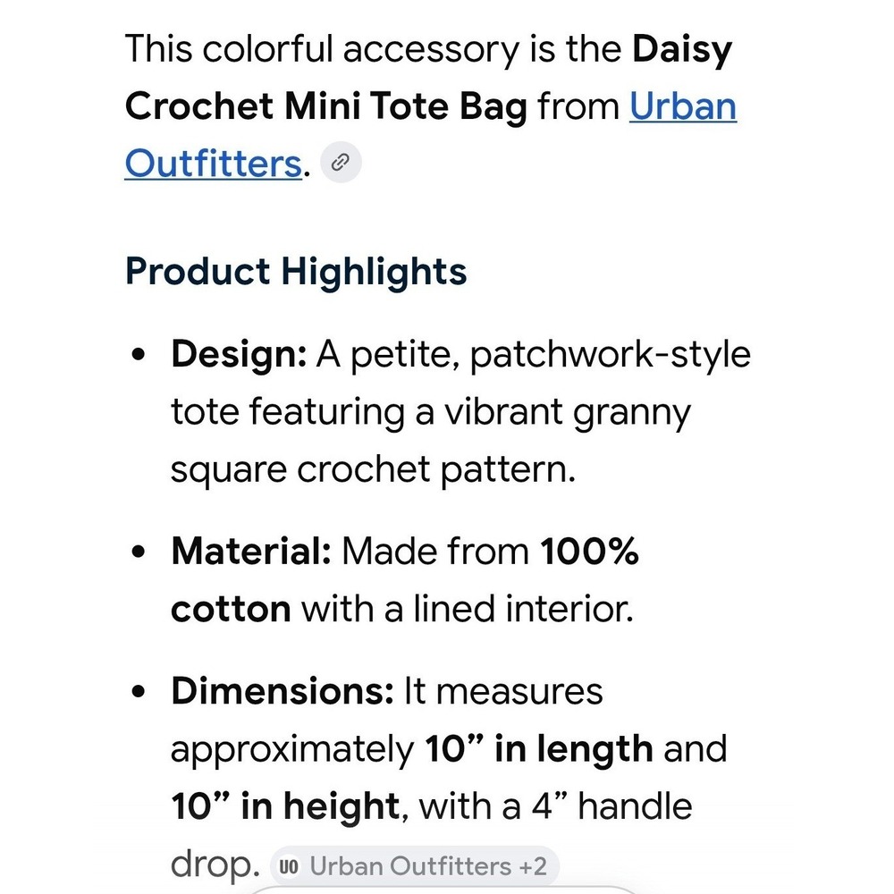 Urban Outfitters Daisy Crochet Mini Tote Granny Square Boho Patchwork Small - Picture 15 of 15